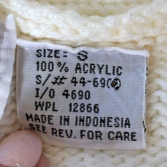 Vintage Cream Sweater Vest Open Front Pockets Knit Cardigan Grandmacore Womens S - Picture 12 of 12